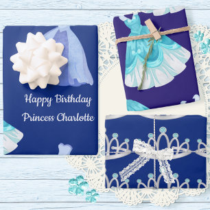 Royal Blue Princess Birthday Wrapping Paper Sheet