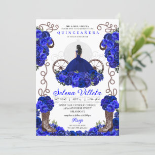 Royal Blue Princess Dress & Boots Quinceanera Invitation