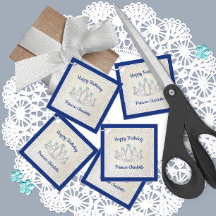 Royal Blue Princess Tiara Birthday Favour Tags