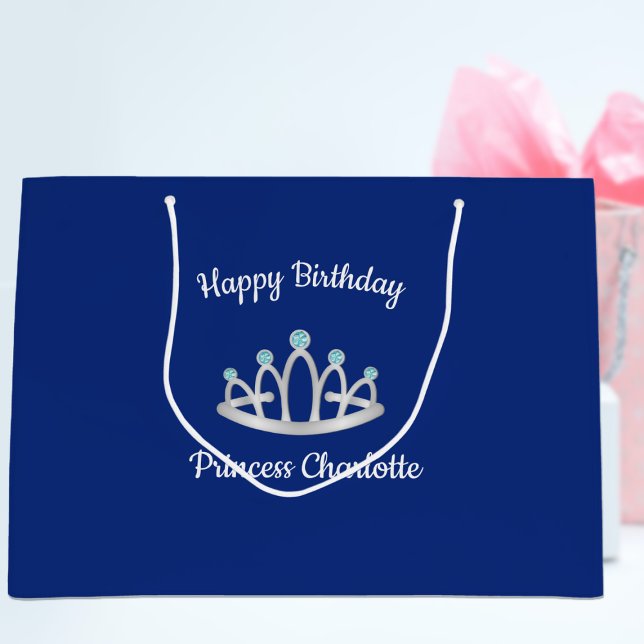 Royal Blue Princess Tiara Birthday Large Gift Bag (Creator Uploaded)