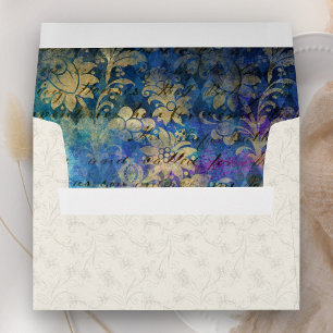 Royal Blue Purple Floral Cream Pattern Wedding Envelope