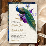 Royal Blue Purple Floral Indian Peacock Wedding Invitation<br><div class="desc">Amaze your guests with this elegant wedding invite featuring a magnificent peacock with beautiful flowers. Simply add your event details on this easy-to-use template to make it a one-of-a-kind invitation. Flip the card over to reveal a rustic decoupage art at the back of the card.</div>