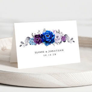 Royal Blue Purple Lilac Blooms Wedding Place Card