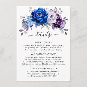 Royal Blue Purple Navy Lilac Blooms Wedding Detail Enclosure Card