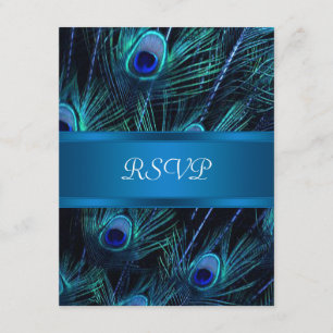 Royal Blue Purple Peacock Feathers Wedding RSVP Card