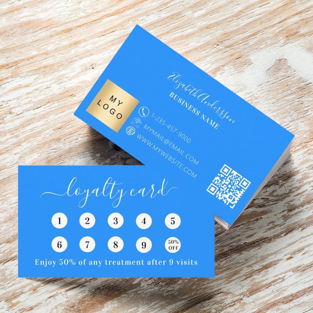 Royal blue qr code business logo loyalty card (Creator Uploaded)