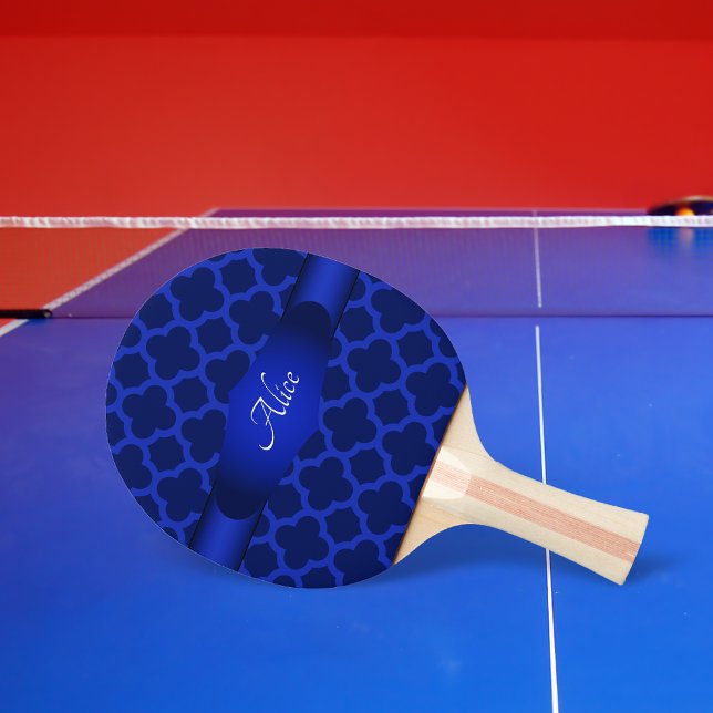 Royal Blue Quatrefoil Personalised Ping Pong Paddle (Creator Uploaded)
