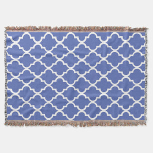 Royal Blue Quatrefoil Tiles Pattern Throw Blanket