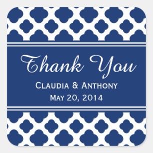 Royal Blue Quatrefoil Wedding Thank You Square Sticker