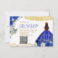 Royal Blue Quinceañera 15 Anos RSVP Card