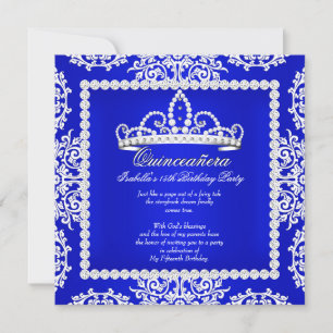Royal Blue Quinceanera 15th Birthday Party Tiara Invitation