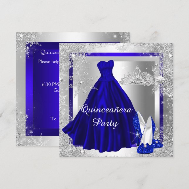 Royal Blue Quinceanera 15th Elite Elegant party Invitation (Front/Back)