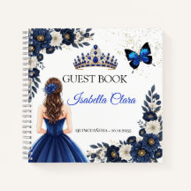 Royal Blue Quinceañera Butterfly Guest Book