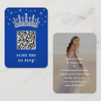 Royal Blue Quinceañera Crown & Stars QR RSVP Photo