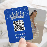 Royal Blue Quinceañera Crown & Stars QR RSVP Photo