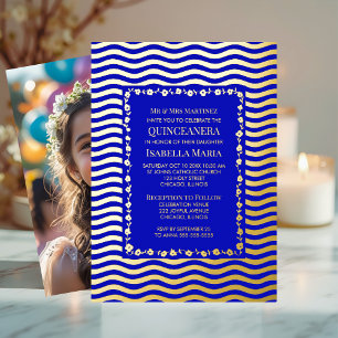 Royal Blue Quinceañera Invitation Glam Sparkle Fun