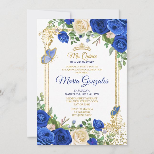 Royal Blue Quinceanera Mexican Girl 15th Birthday Invitation (Front)
