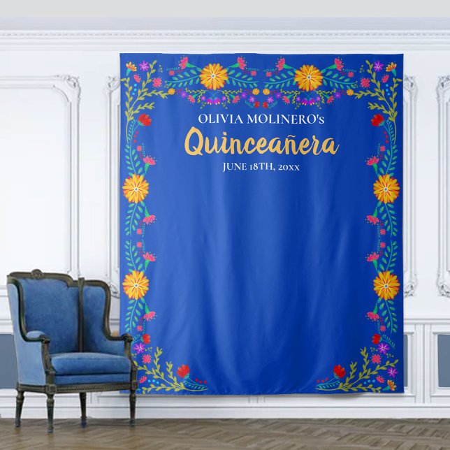 Royal Blue Quinceanera Photo Booth Backdrop Tapestry (Creator Uploaded)