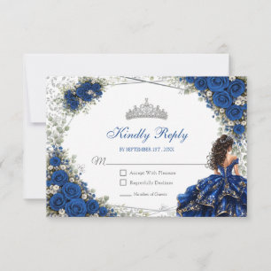Royal Blue Quinceañera Silver Butterflies RSVP Card