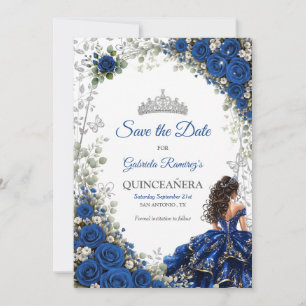 Royal Blue Quinceañera Silver Butterflies Save The Date
