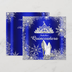 Royal Blue Quinceanera Silver Tiara 15th Birthday Invitation