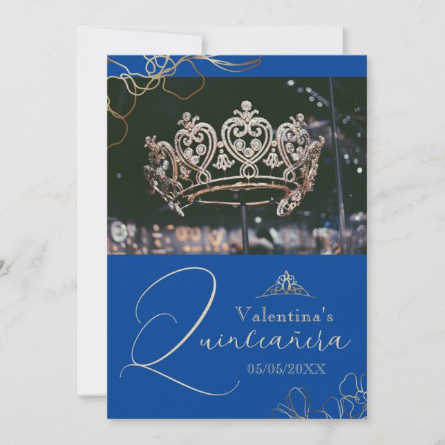 Royal Blue Quinceañera thank you card template (Front)