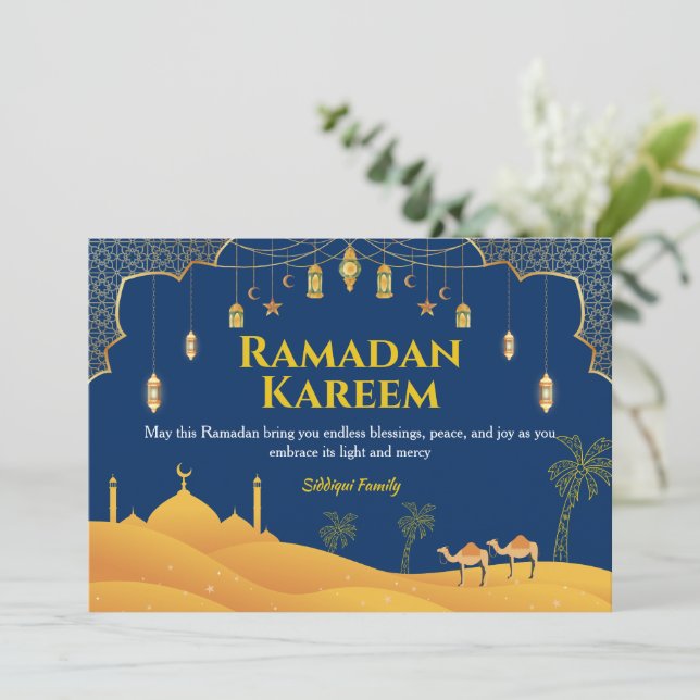 Royal Blue Ramadan Mubarak Greeting Card  (Standing Front)