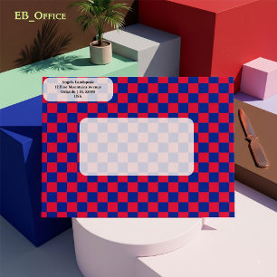 Royal Blue & Red Chequered Return Address Envelope