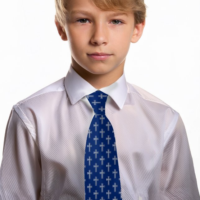 Royal Blue Religious Cross Faux Silver Communion Tie (Creator Uploaded)
