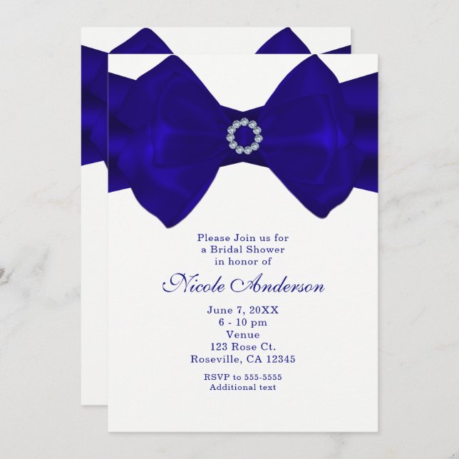 Royal Blue Ribbon & Diamonds Elegant Invitations (Front/Back)