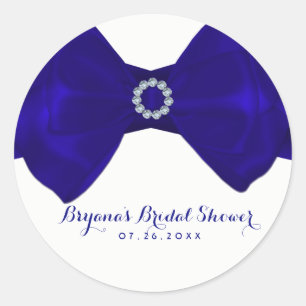 Royal Blue Ribbon & Diamonds Elegant Invitations Classic Round Sticker