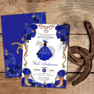 Royal Blue Rose Boots Charra Vestidos Quinceañera Invitation