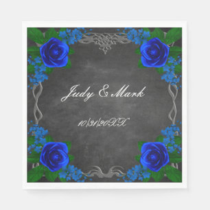 Royal Blue Rose Chalk Board Fall Wedding Napkin