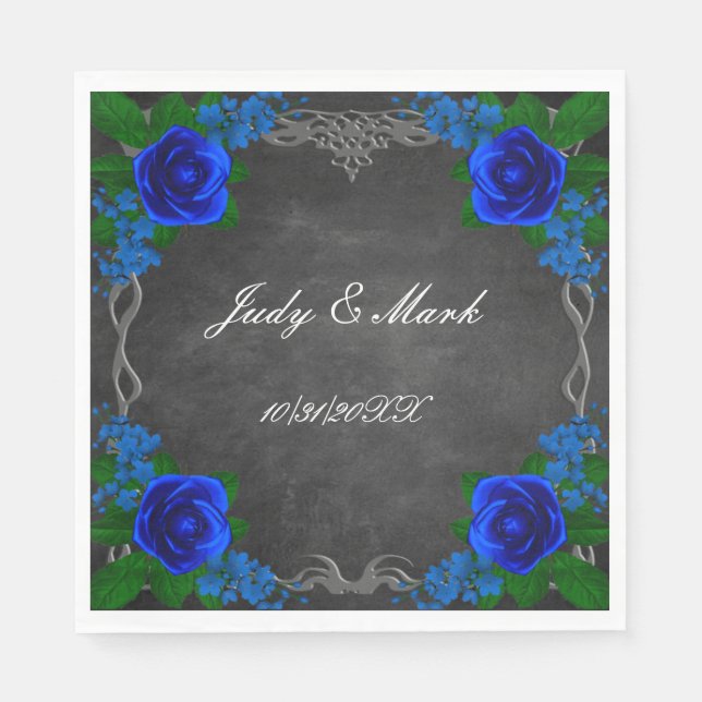 Royal Blue Rose Chalk Board Fall Wedding  Napkin (Front)