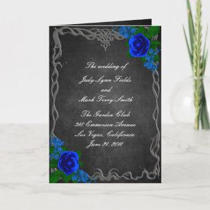 Royal Blue Rose Chalk Board Fall Wedding Program Thank You Card