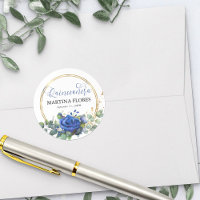 Royal Blue Rose Elegant Calligraphy Quinceanera