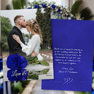 Royal Blue Rose Elegant Wedding Photo Overlay Thank You Card