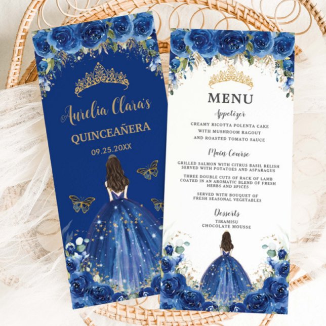 Royal Blue Rose Floral Girl Dress Quinceañera Menu (Creator Uploaded)