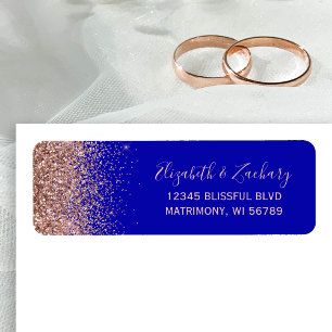 Royal Blue Rose Gold Glitter Return Address