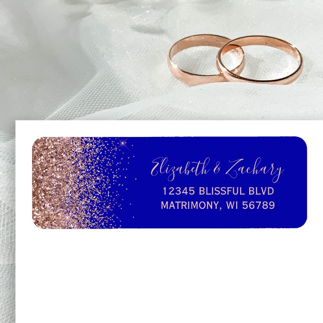 Royal Blue Rose Gold Glitter Return Address (Creator Uploaded)
