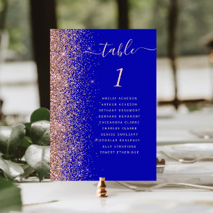 Royal Blue Rose Gold Glitter Wedding Table Number