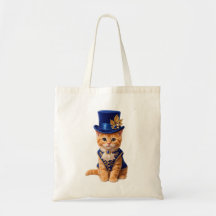 Royal Blue Rose Kitten Tote Bag