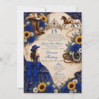 Royal Blue Rose Sunflower Western Quinceañera