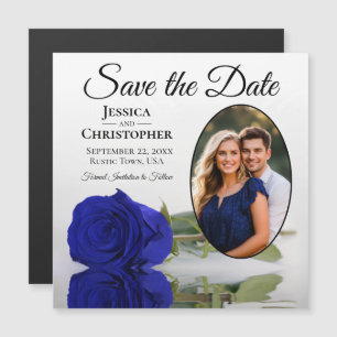 Royal Blue Rose Wedding Save The Date Photo Magnet
