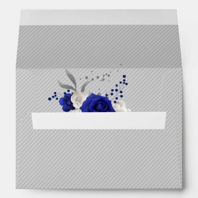 royal blue rose white flowers grey wedding envelope (Back (Bottom))