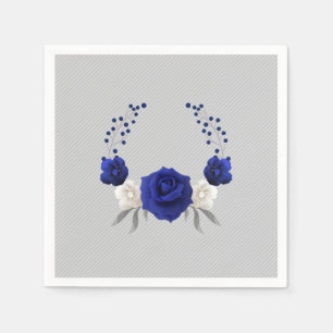 royal blue rose white flowers grey wedding napkin
