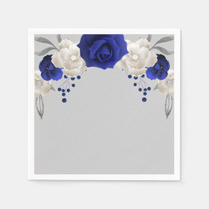royal blue rose white flowers grey wedding napkin