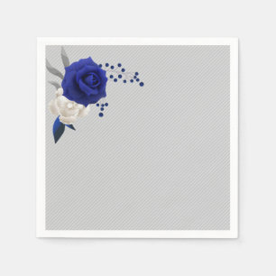 royal blue rose white flowers grey wedding napkin