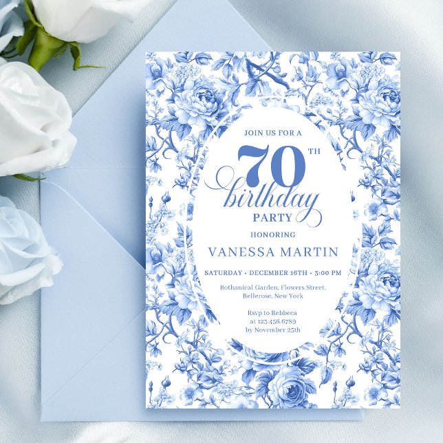 Royal Blue Roses 70th Birthday Invitation (Royal Blue Roses 70th Birthday Invitation)