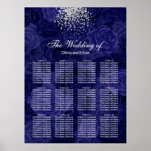 Royal Blue Roses and a Splash of Silver Glitter Poster